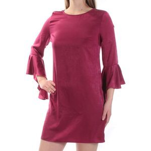 BAR III Womens Burgundy Back Bell Sleeve Above The Knee Party Shift Dress S